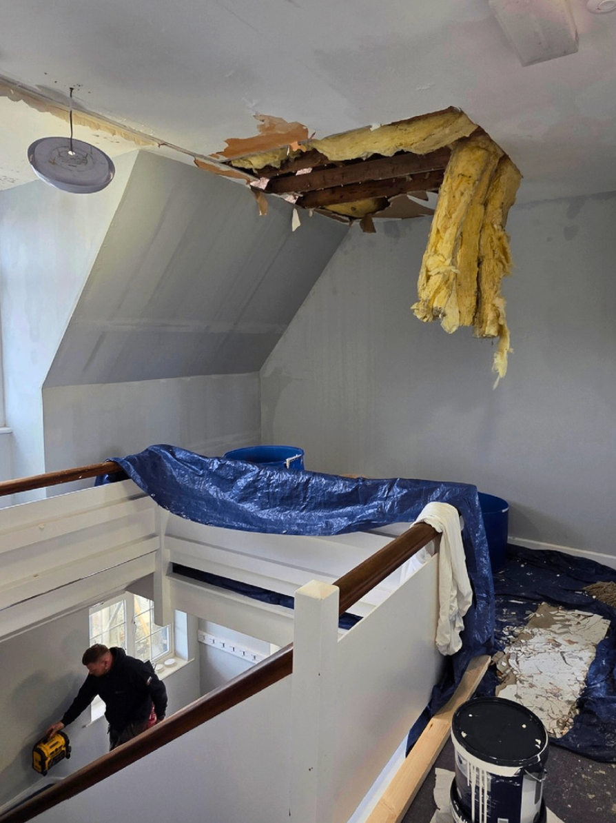 Ceiling opening and insulation removal over the central void